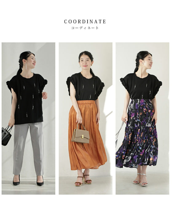 くしゅくしゅ袖のデコレーションビジューカットソートップス