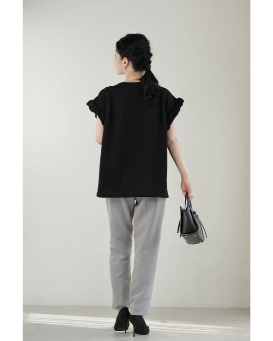 くしゅくしゅ袖のデコレーションビジューカットソートップス