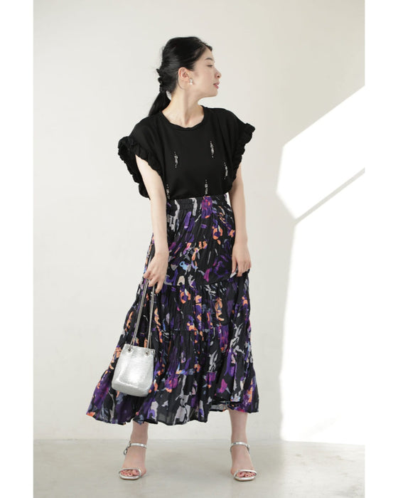 くしゅくしゅ袖のデコレーションビジューカットソートップス