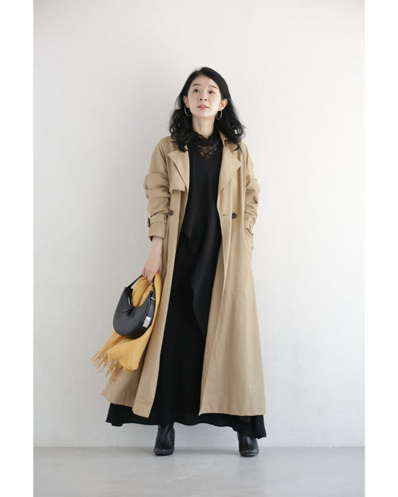 アシンメトリーな重なるフレアデザインロングワンピース(コサージュベルト付き)