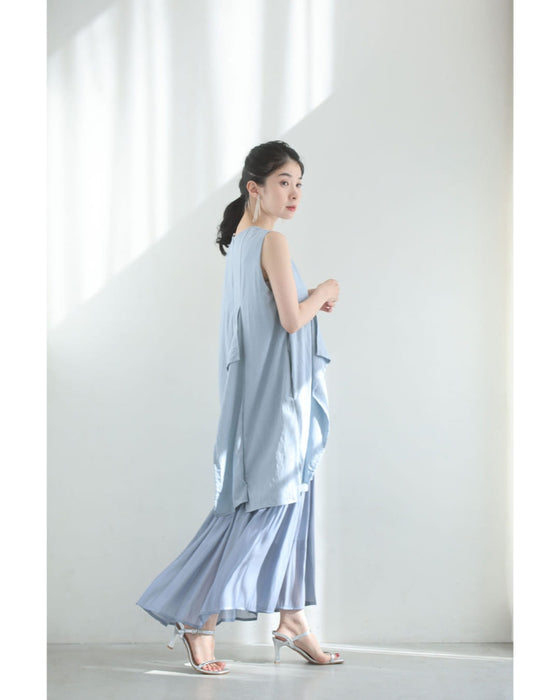 ひらひら裾が踊る重ね着風ロングワンピース