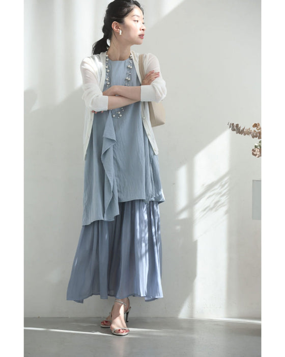 ひらひら裾が踊る重ね着風ロングワンピース