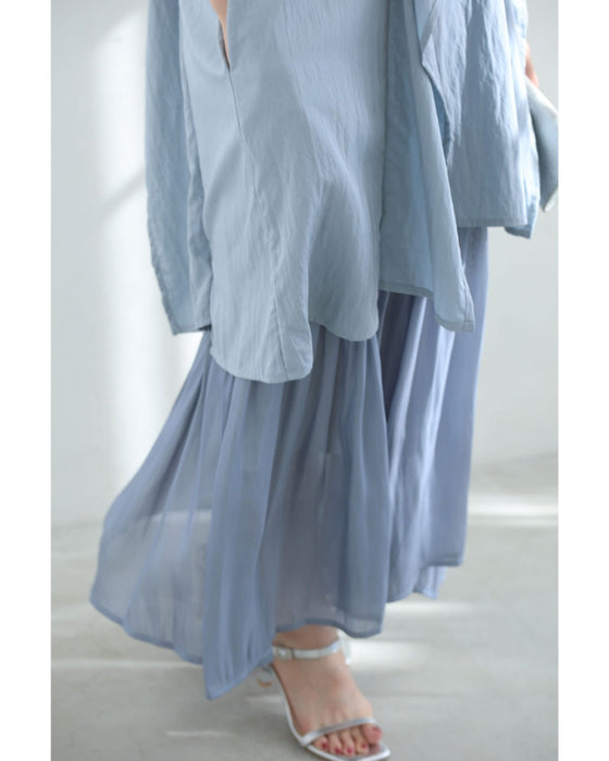 ひらひら裾が踊る重ね着風ロングワンピース