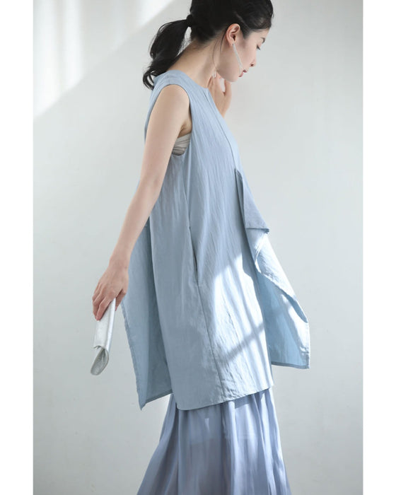 ひらひら裾が踊る重ね着風ロングワンピース