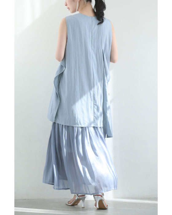 ひらひら裾が踊る重ね着風ロングワンピース