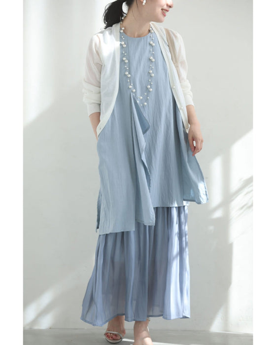 ひらひら裾が踊る重ね着風ロングワンピース