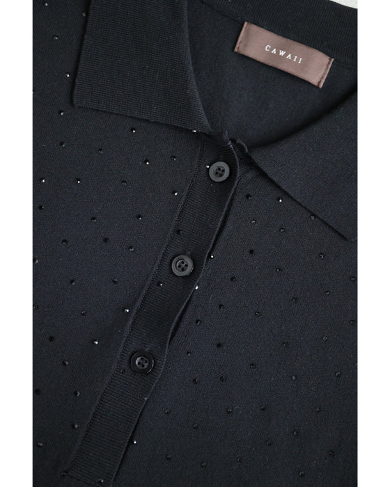 全面に瞬くビジューのポロシャツロングワンピース（紐ベルト付き）