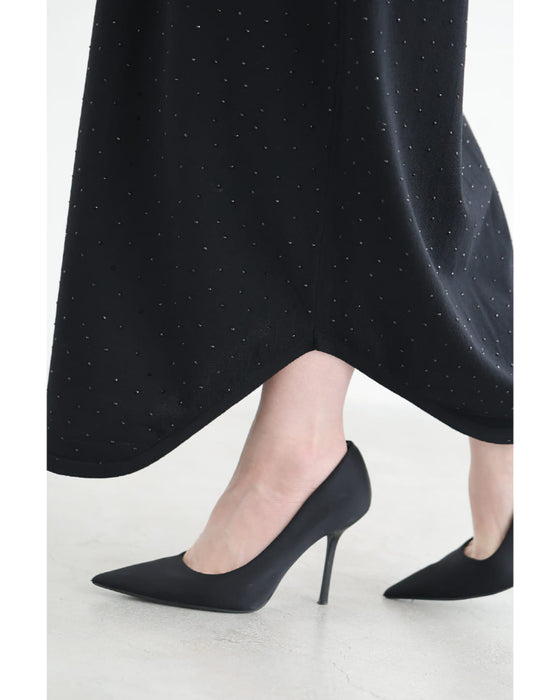 全面に瞬くビジューのポロシャツロングワンピース（紐ベルト付き）