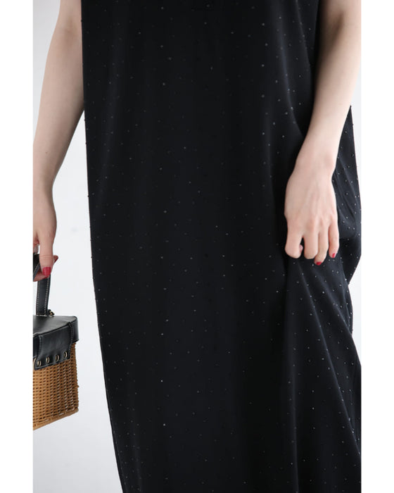 全面に瞬くビジューのポロシャツロングワンピース（紐ベルト付き）