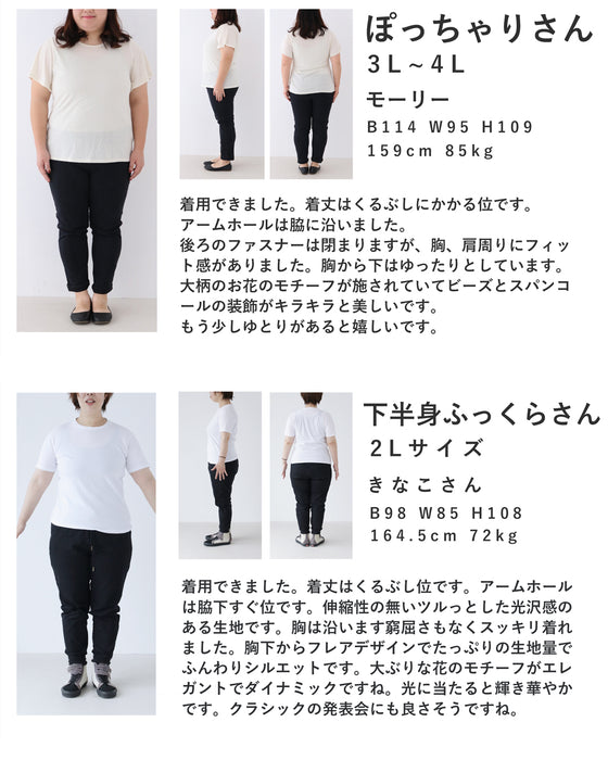 シアーな花浮かび咲く艶めきAラインロングワンピース