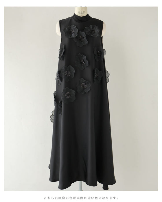 シアーな花浮かび咲く艶めきAラインロングワンピース