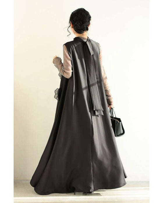 シアーな花浮かび咲く艶めきAラインロングワンピース