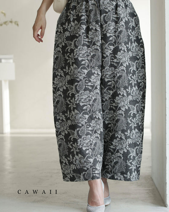 エレガントなジャガードカーブラインパンツ