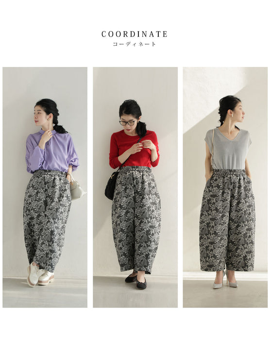 エレガントなジャガードカーブラインパンツ