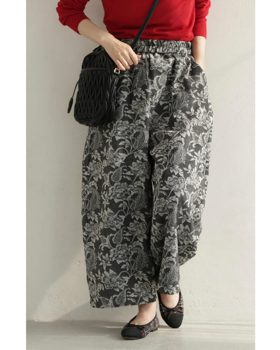 エレガントなジャガードカーブラインパンツ