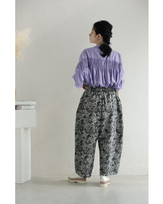 エレガントなジャガードカーブラインパンツ