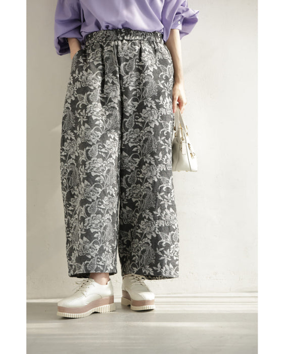 エレガントなジャガードカーブラインパンツ