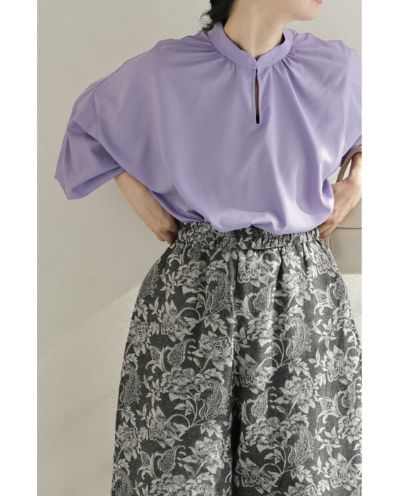 エレガントなジャガードカーブラインパンツ