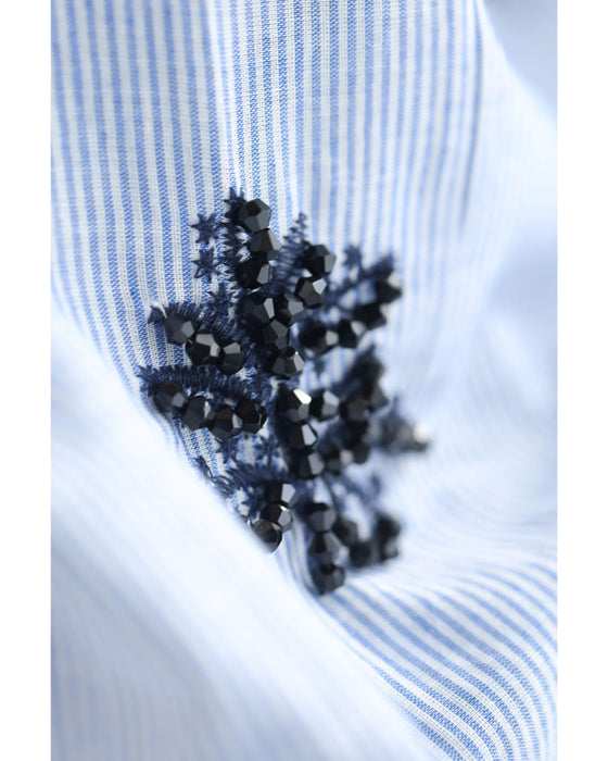 ビジュー輝く植物刺繍ストライプブラウストップス