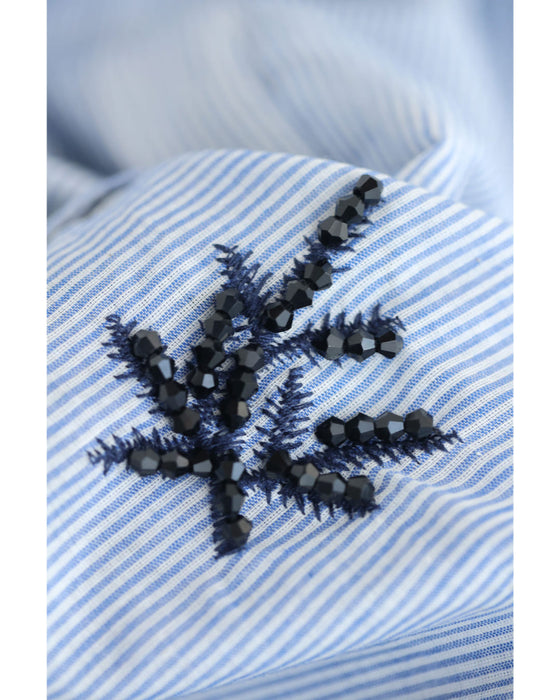 ビジュー輝く植物刺繍ストライプブラウストップス