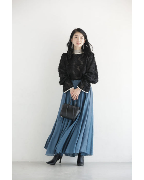 ふわふわシャギーのフレア袖シアーブラウストップス