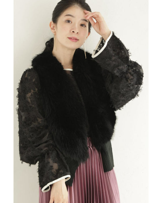 ふわふわシャギーのフレア袖シアーブラウストップス