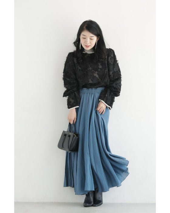 ふわふわシャギーのフレア袖シアーブラウストップス