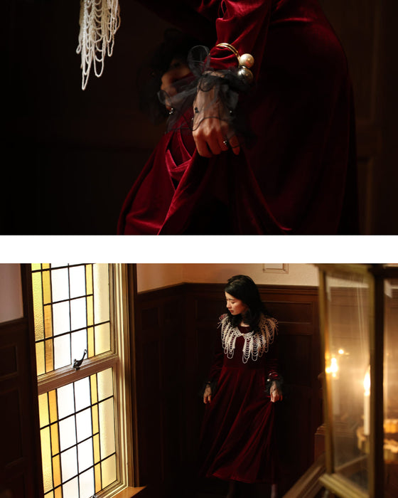 しっとり上質な艶めきベロアロングワンピース