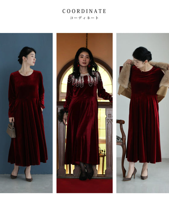 しっとり上質な艶めきベロアロングワンピース