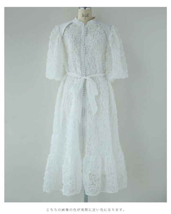 満開の花咲くブーケロングワンピース(リボンベルト付き)