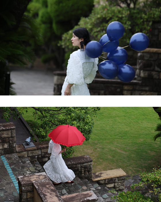 満開の花咲くブーケロングワンピース(リボンベルト付き)