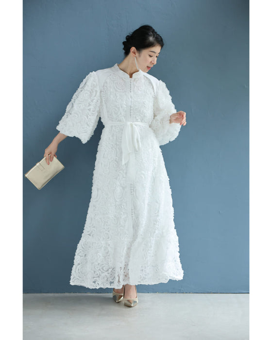 満開の花咲くブーケロングワンピース(リボンベルト付き)