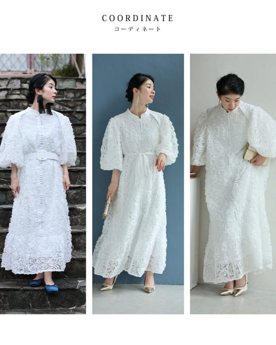 満開の花咲くブーケロングワンピース(リボンベルト付き)