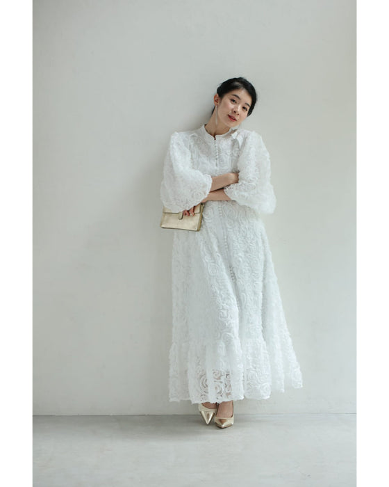 満開の花咲くブーケロングワンピース(リボンベルト付き)