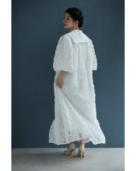 満開の花咲くブーケロングワンピース(リボンベルト付き)