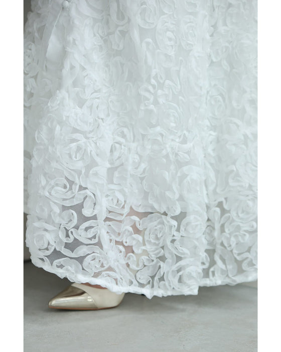 満開の花咲くブーケロングワンピース(リボンベルト付き)