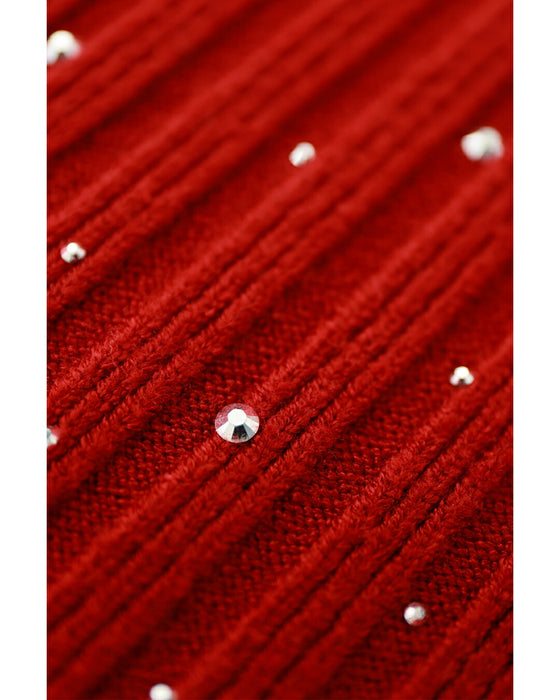 雪降るようなスノービジューリブニットプルオーバートップス