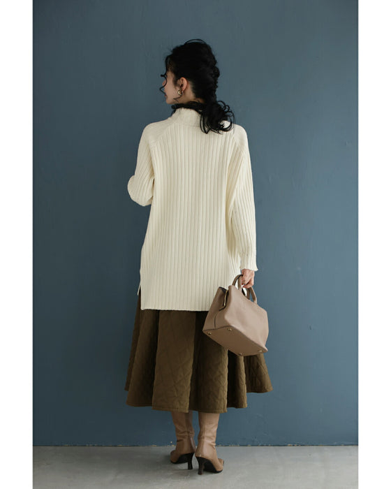 雪降るようなスノービジューリブニットプルオーバートップス