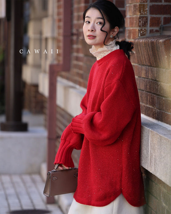 動くたびキラキラ瞬くスパンコールニットチュニック