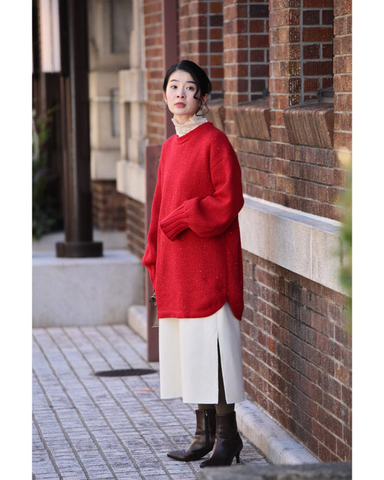 動くたびキラキラ瞬くスパンコールニットチュニック