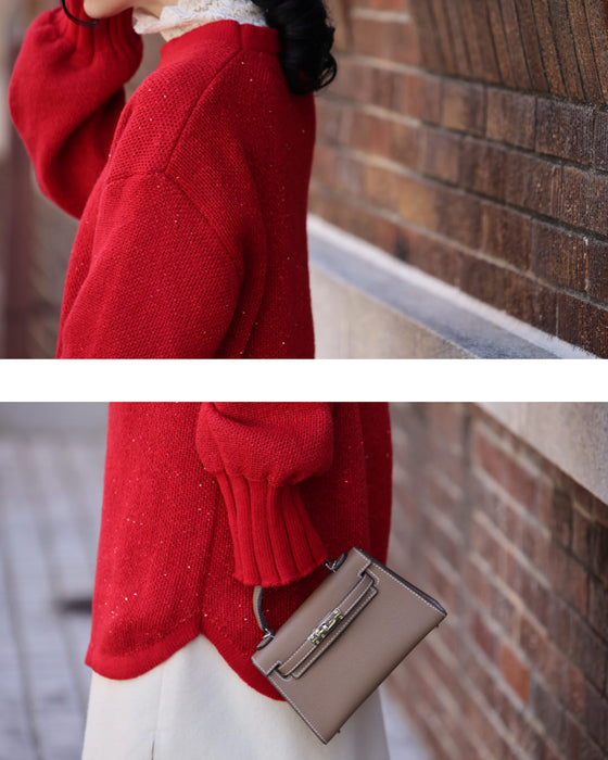 動くたびキラキラ瞬くスパンコールニットチュニック