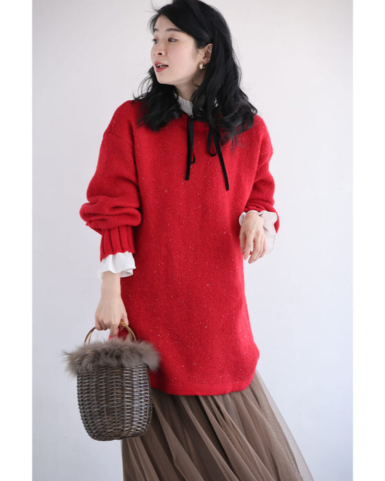 動くたびキラキラ瞬くスパンコールニットチュニック