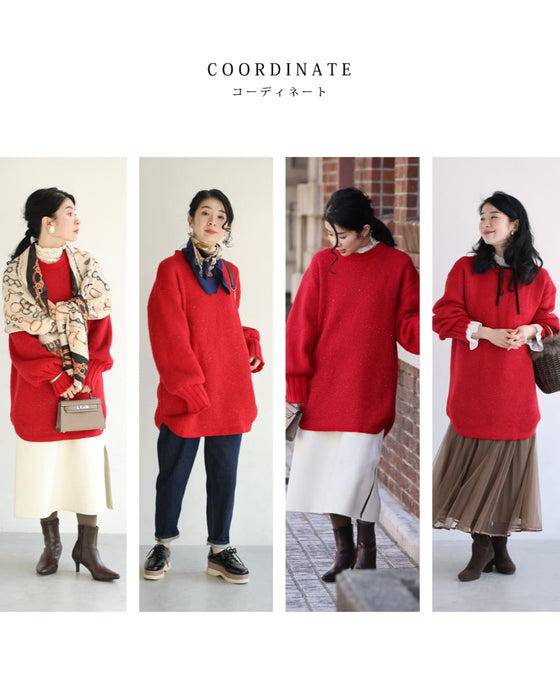 動くたびキラキラ瞬くスパンコールニットチュニック