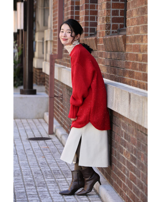 動くたびキラキラ瞬くスパンコールニットチュニック