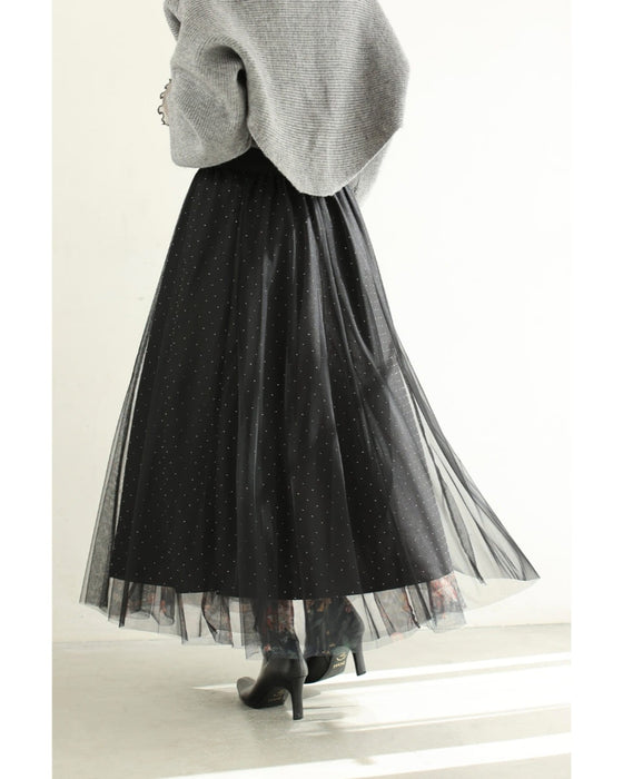 印象変わる花とビジューのリバーシブルチュールスカート