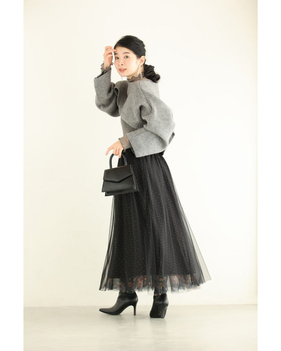 印象変わる花とビジューのリバーシブルチュールスカート