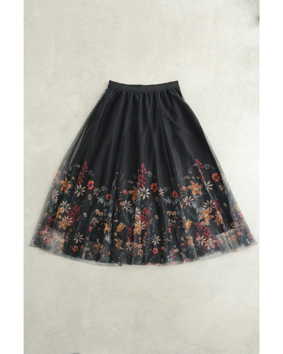 印象変わる花とビジューのリバーシブルチュールスカート