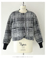 重ね着風な手元のチェックニットジャケット
