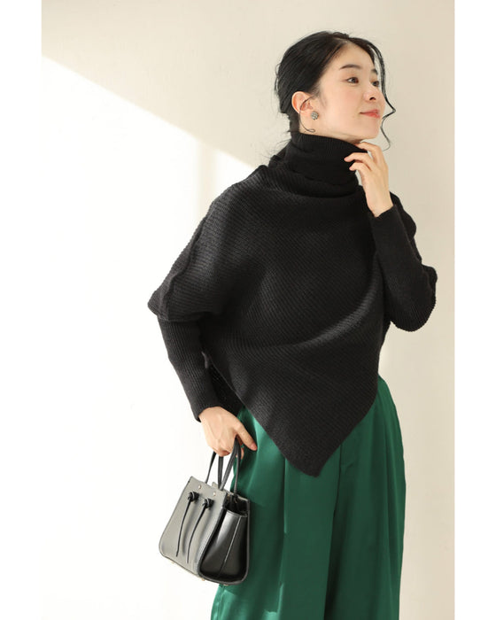 アンバランスな変形ドルマンニットプルオーバートップス