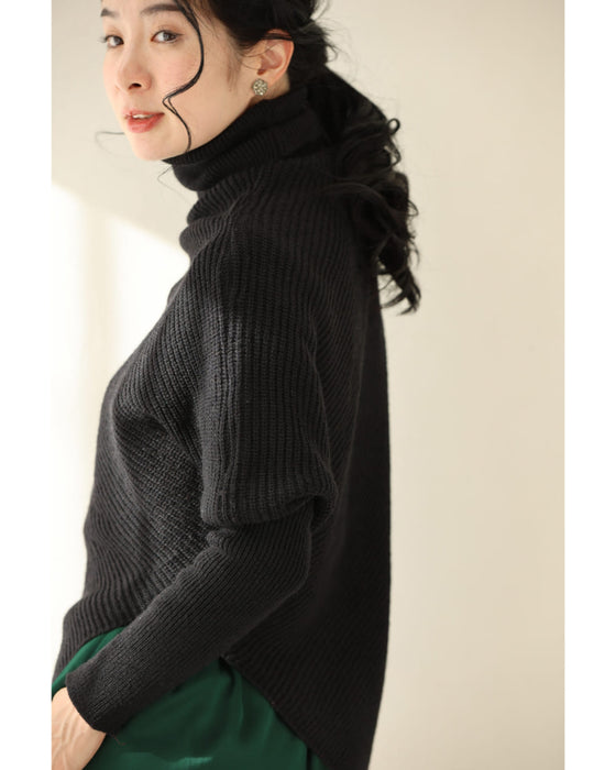 アンバランスな変形ドルマンニットプルオーバートップス